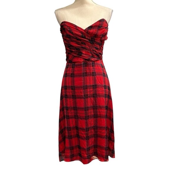 Betsey Johnson Dresses & Skirts - Vintage Betsy Johnson Dress Womens 8 Silk Plaid Strapless Midi Y2K Grunge 90s